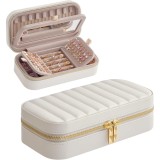 SONGMICS Cutie pentru bijuterii de calatorie, cu oglinda si compartimente organizate, 20x10x6 cm, alb