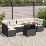 VidaXL Set canapea grădină 8 pcs Negru și Crem Mare Ratan și poliester