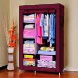 Cumpara ieftin Dulap textil pentru haine, cu 4 rafturi și bară umerașe, dimensiuni 105x45x170 cm, impermeabil, visiniu