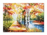 Cumpara ieftin Tablou pictat manual, Aleea cu mesteceni, 70x50cm ulei pe panza in relief efect 3D
