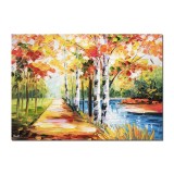 Tablou pictat manual, Aleea cu mesteceni, 70x50cm ulei pe panza in relief efect 3D