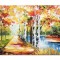 Tablou pictat manual, Aleea cu mesteceni, 70x50cm ulei pe panza in relief efect 3D