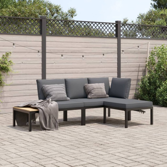 Gossi set canapea de gradina, 3 piese, cu perne, negru, aluminiu