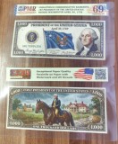 1.000 dollari 1789 proiect bancnota commemorativa REPRODUCERE pe hartie cu filigran si fire UV