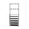 Cuier Haine Hol cu Suport Pantofi, 5 Rafturi, 8 Agatatori, Metal/PAL, 80x29x171 cm, Alb/Negru
