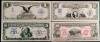 SUA SET 4 BANCNOTE 1,2,5 DOLARI 1899 &amp; 10 DOLARI 1901 (REPLICI / REPRODUCERi / SUVENIR / DECORATIVE) POLIMER (PLASTIC) PLACATE CU ARGINT 999&permil;