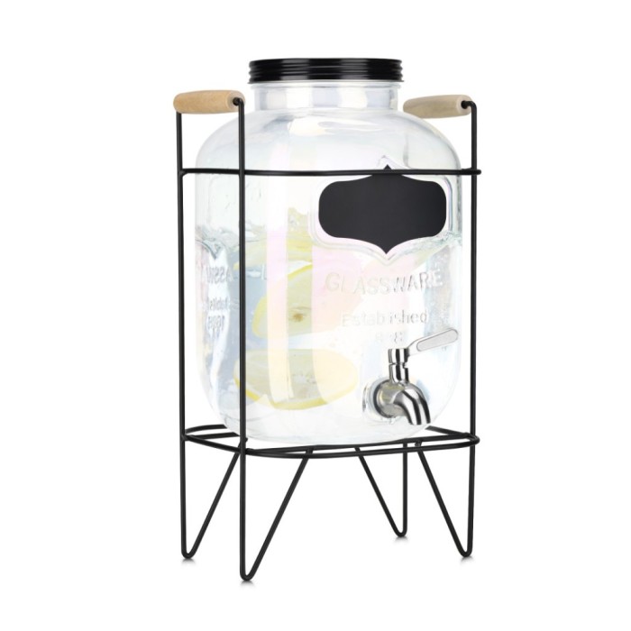 Dozator bauturi Navaris, 5L, cu stand metalic, design rainbow efect, sticla, 51378.03