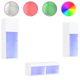 Cumpara ieftin Comode TV de perete cu lumini LED, 4 piese, alb