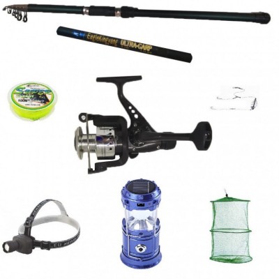 Set pescuit sportiv cu lanseta 3,6 m, mulineta cu 6 rulmenti , felinar solar, lanterna foto