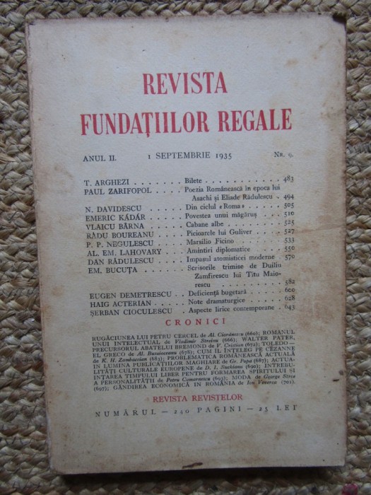Revista Fundatiilor Regale - Anul II 1 SEPTEMBRIE 1935 Nr. 9