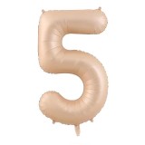 Balon din folie metalizata, flippy, figurina cifra, model 5, tema aniversare 100 cm, ambalaj individual, pai inclus, umflare cu aer sau heliu, crem