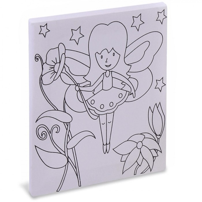 Set Pictură Canvas Fairy, 15x20 cm, Multicolor, Include Pensulă și 5 Vopsele Acrilice
