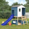 Set joacă exterior vidaXL, lemn brad, tobogan, scară, groapă nisip, 145x131.5x218.5 cm, albastru/alb, 3+ ani, max 50kg