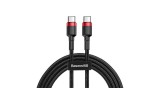 Baseus Type-C USB C la USB C Cafule PD2.0 60W Cablu de date și &icirc;ncărcare 20V 3A 1m roșu negru (CATKLF-G91)