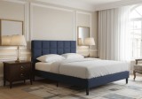 Pat dublu Galaxy, elemente lemn masiv, tapitat cu stofa, cu somiera,160x200 cm, albastru