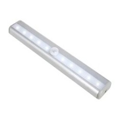 Lampă LED, senzor de mișcare, 10 LED-uri, autoadeziv, alimentare baterii, plastic, alb, 19x3 cm