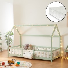 Pat copii Sisimiut MW90 cu saltea 90 x 200 cm verde/alb [en.casa] HausGarden Leisure