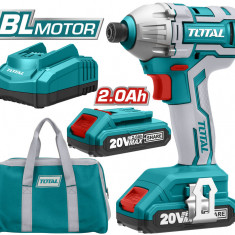 TOTAL - Masina de insurubat cu impact cu acumulator 20V-2.0Ah Li-Ion (2 acumulatori) - Hex 1/4 - MTO-TIRLI2002