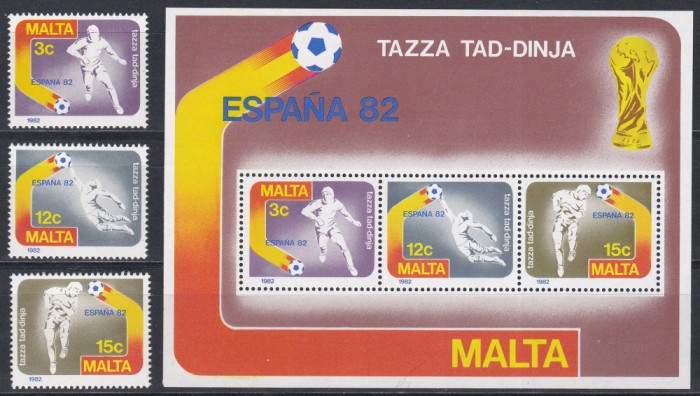 Malta 1982 - Cupa Mondială de fotbal - Spania, Serie + Colita, MNH