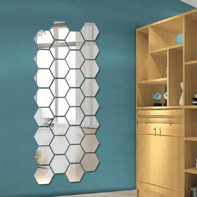 SET Oglinzi Decorative Acrilice Hexagon Silver - Luxury Home 24 bucati/set foto
