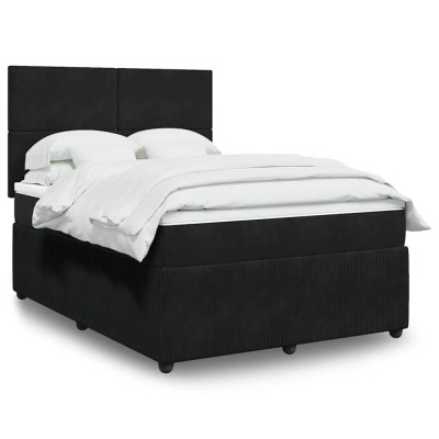 vidaXL Pat box spring cu saltea, negru, 140x190 cm, catifea 3292330 foto