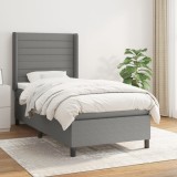 Cumpara ieftin Pat box spring cu saltea, gri &icirc;nchis, 90x190 cm, textil