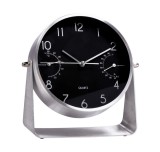 Cumpara ieftin Ceas cu termometru, de masa, aluminiu argintiu 17,5 cm