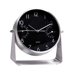Ceas cu termometru, de masa, aluminiu argintiu 17,5 cm