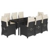 Set mobilier de gradina cu perne, 9 piese, negru, poliratan