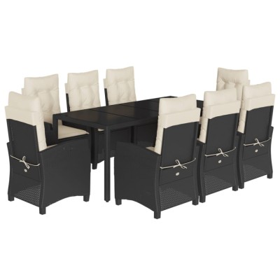Set mobilier de gradina cu perne, 9 piese, negru, poliratan foto