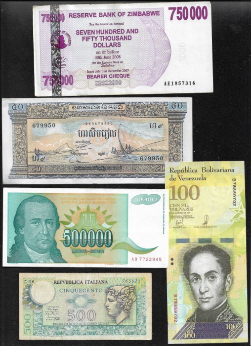 Set 5 bancnote de prin lume adunate (cele din imagini) #314