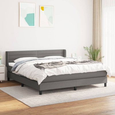 vidaXL Pat box spring cu saltea, gri &amp;icirc;nchis, 180x200 cm, textil 3129810 foto