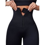 Colanti cu Corset Integrat, Fermoar Frontal, Talie Inalta si Efect Push-Up. Negru - M, Verde, Oem