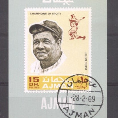 Ajman 1969 Baseball players imperf mini sheet used DE.012