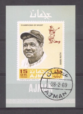 Ajman 1969 Baseball players imperf mini sheet used DE.012 foto