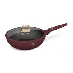 Tigaie wok cu capac Leonardo Collection Berlinger Haus BH 8034, 28 cm, 3.2 litri, antiaderente, strat titan, visiniu mat