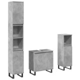 Cumpara ieftin Set mobilier de baie, 3 piese, gri beton, lemn compozit