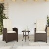 VidaXL Scaune de grădină rabatabile, 2 buc., cu perne, maro, poliratan 365170