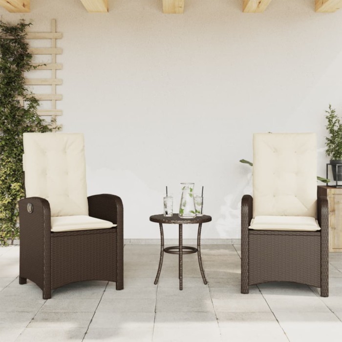 vidaXL Scaune de grădină rabatabile, 2 buc., cu perne, maro, poliratan 365170