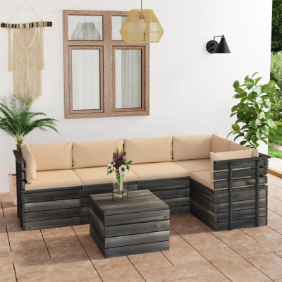 vidaXL Set mobilier grădină din paleți cu perne, 6 piese, lemn de pin foto
