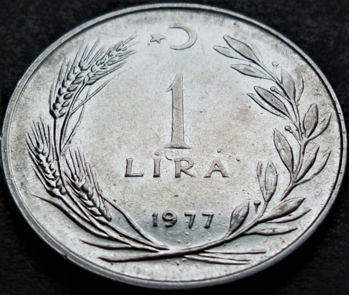 Moneda 1 LIRA TURCEASCA - TURCIA, anul 1977 *cod 2808