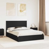 Cumpara ieftin Pat cu storage cu headboard Negru 150 x 200 cm Lemn compozit