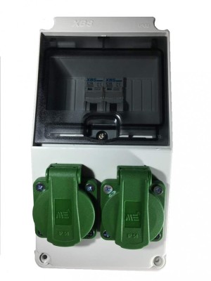Panou electric din plastic echipat cu 2 prize monofazice schuko 16A 210x110x112mm IP44 organizare de santier fara legaturi ( fara fire) foto