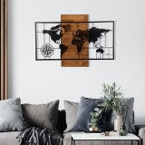 Cumpara ieftin Accesoriu decorativ de perete din lemn si metal Harta cu busola Negru 85x58 cm