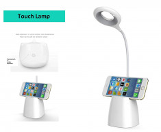 Lampa de birou cu Touch, USB, acumulator intern, suport telefon foto