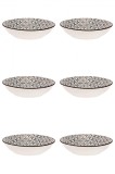 Set farfurii 6 piese din Portelan pentru Supa, Bej cu Model Negru, diametru 20 cm