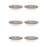 Set farfurii 6 piese din Portelan pentru Supa, Bej cu Model Negru, diametru 20 cm