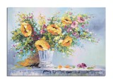 Cumpara ieftin Tablou Vaza cu flori galbene pictat manual, Poezie florala, 70x50cm ulei pe panza in cutit efect 3D, Valentin Pop