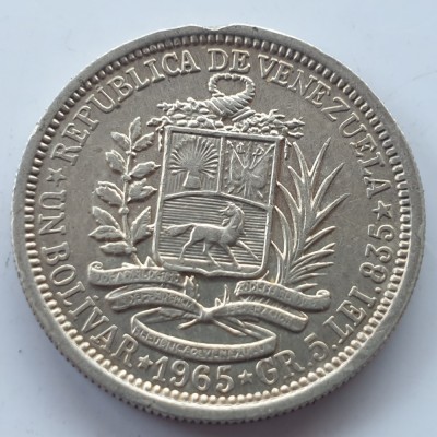 Venezuela 1 bolivar 1965 argint foto