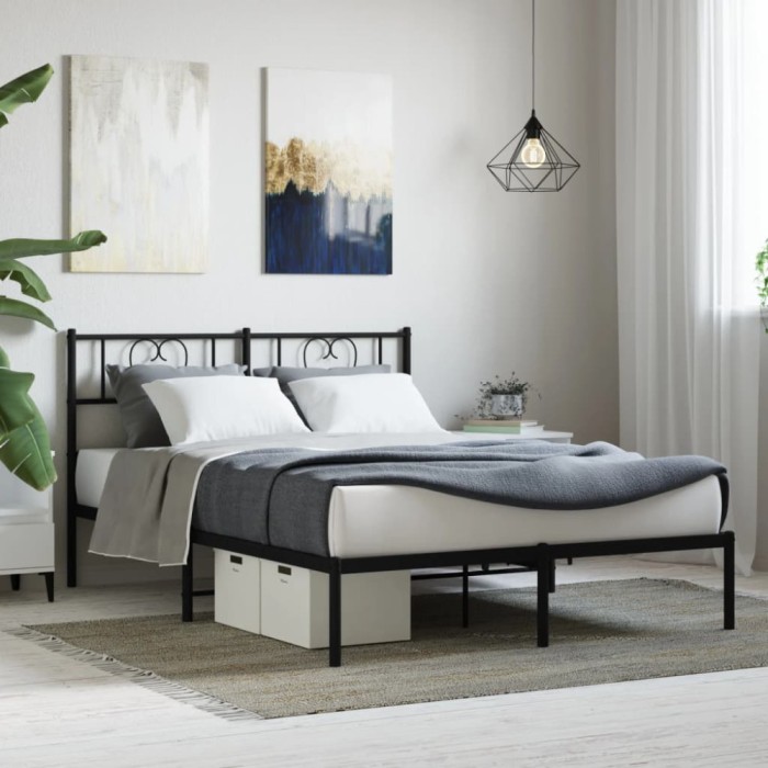 Gossi cadru de pat metalic cu tablie, negru, 120x200 cm